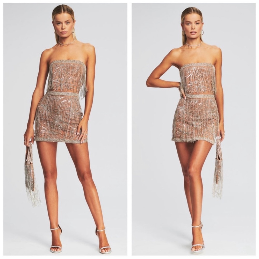 Retrofete NEW Dixie Sequin Fringe Dress In Silver Nude Size S - Picture 6 of 16